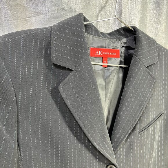 Anne Klein Women's Navy Pinstripe Notched-Collar Jacket Size 10 - Picture 7 of 15